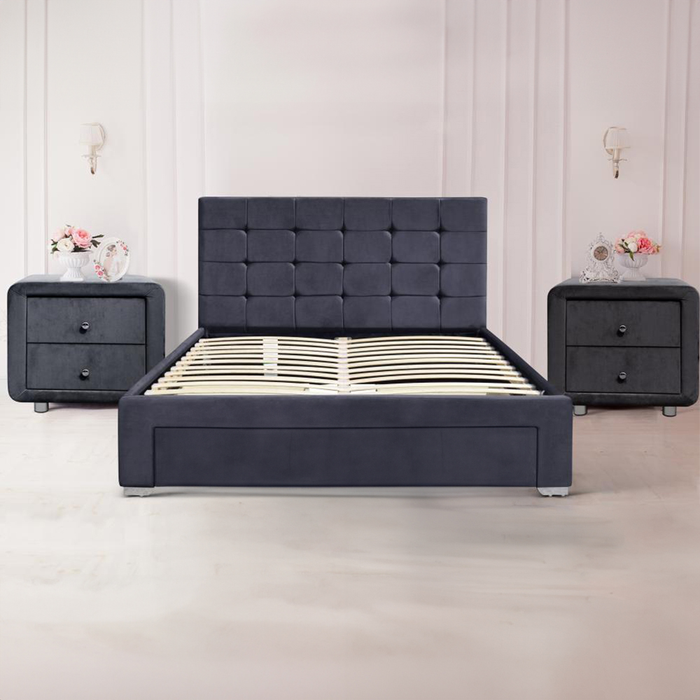 Brooklyn Grey Plush Velvet 3 Piece Bedroom Furniture Set Image 1
