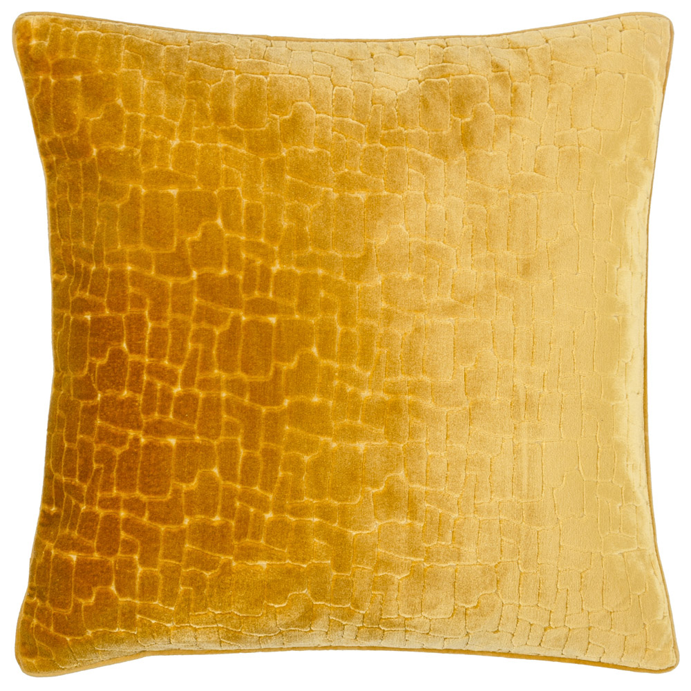 Paoletti Bloomsbury Mustard Geometric Cut Velvet Piped Cushion Image 1