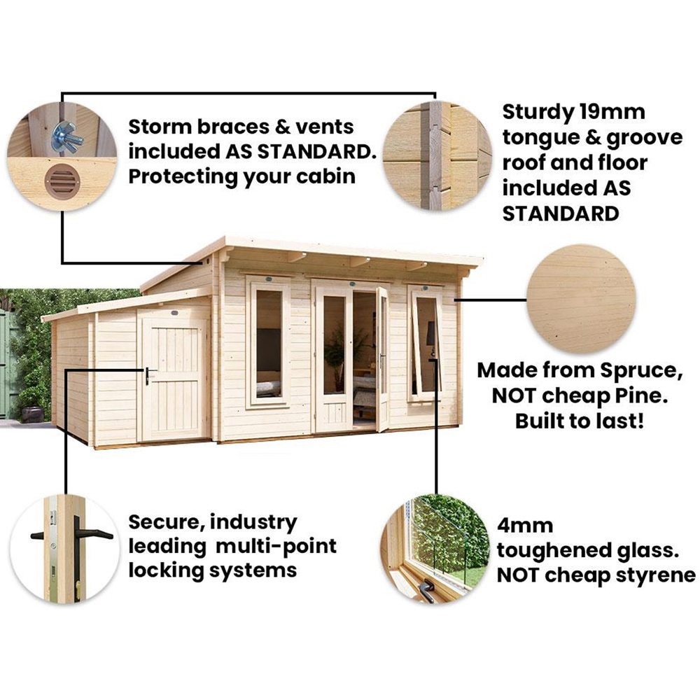 Dunster House Terminator 18 x 10ft Brown Garden Pent Log Cabin Office with Storage Room Image 3