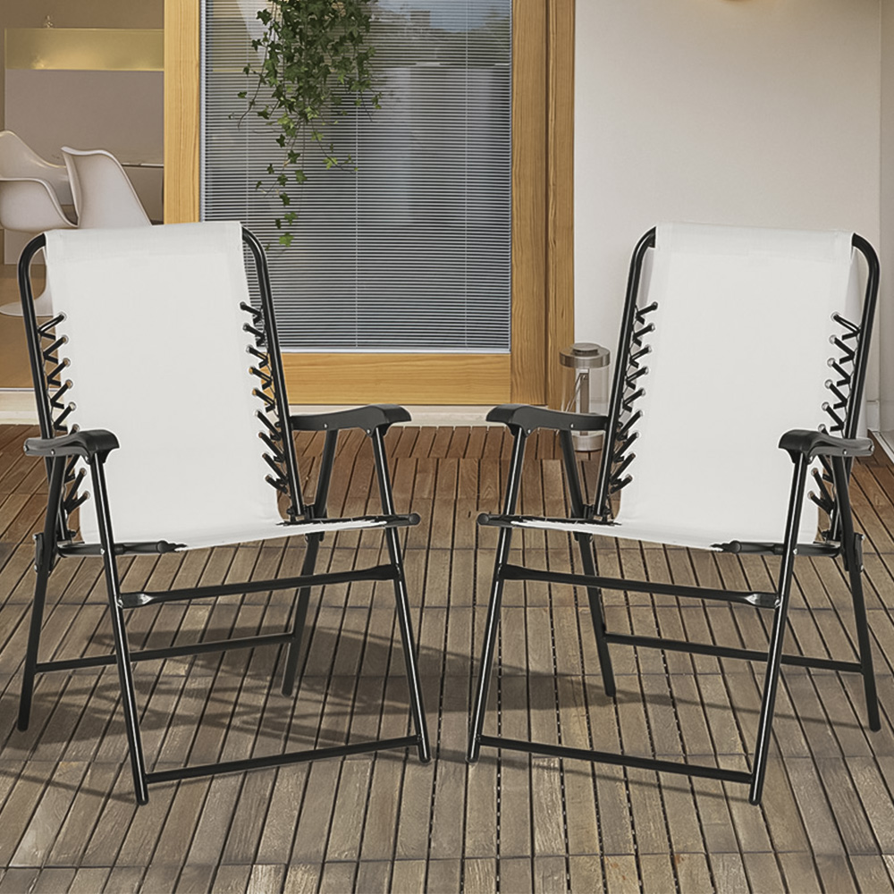 Outsunny Set of 2 Cream White Foldable Deck Chair Image 1