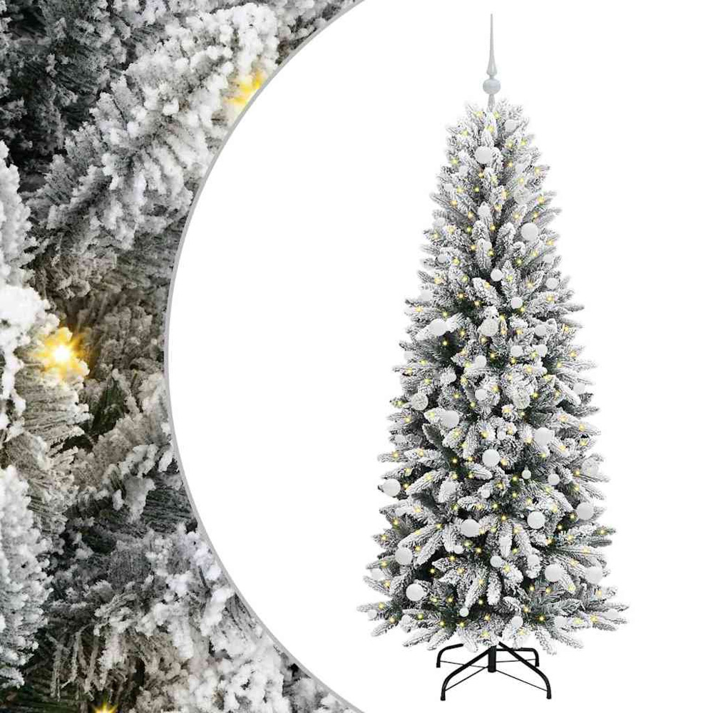 vidaXL Pre-Lit White Baubles Artificial Snow Flocked Christmas Tree 6ft Image 2
