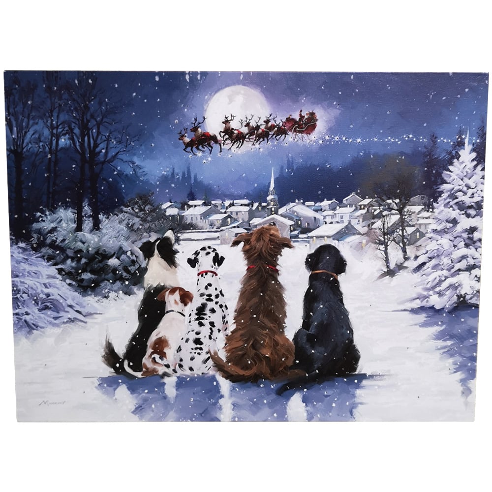 Samuel Alexander Snowtime Christmas Dogs Light Up Wall Art 30 x 40cm Image 1