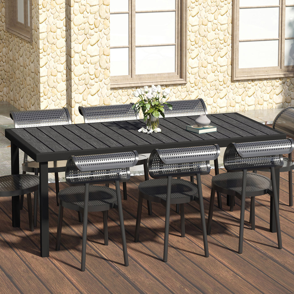 Outsunny Faux Wood 8 Seater Garden Dining Table Black Image 1