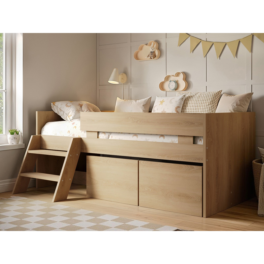 Flair Logan Oak Low Sleeper Bed with Storage and Moveable Ladder Image 6