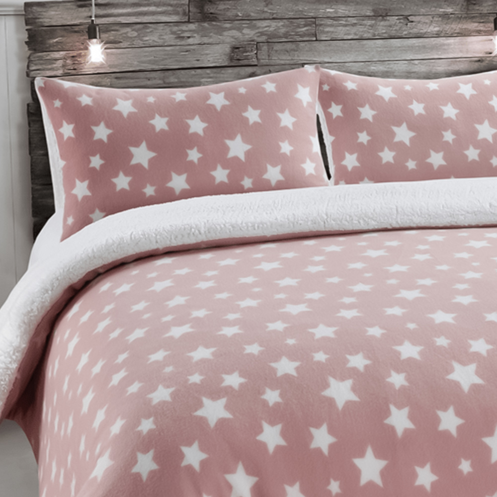 Velosso Single Blush Teddy Fleece Stars Duvet Set Image 2