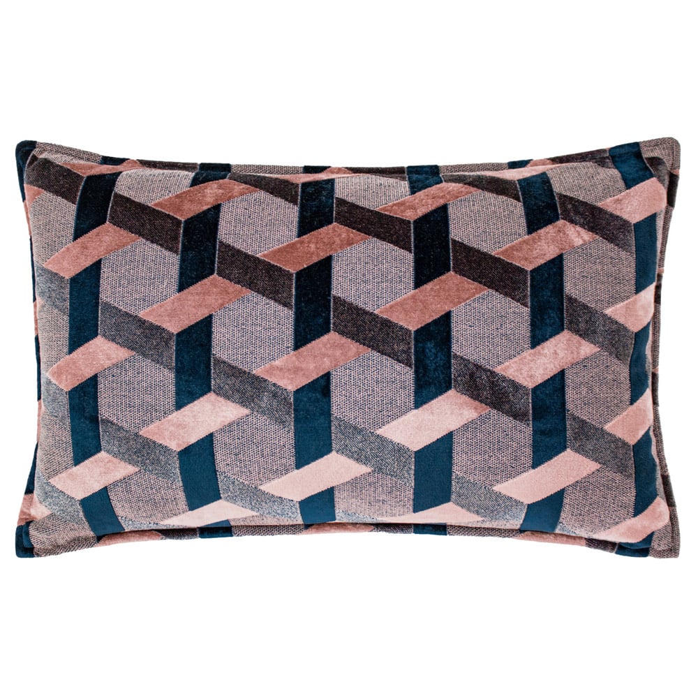 Paoletti Delano Blush and Navy Velvet Jacquard Cushion Image 1