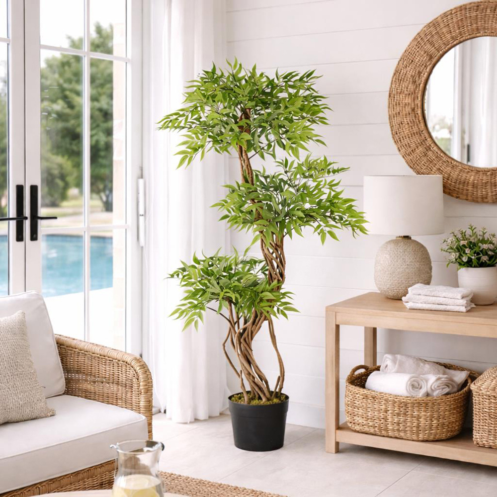 Leaf Japanese Fruticosa Ficus Artificial Tree in Plastic Pot 4.5ft Image 2