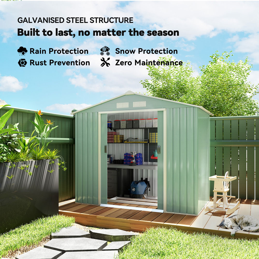 Outsunny 7 x 4ft Light Green Metal Apex Garden Shed with Foundation Kit and Vents Image 3