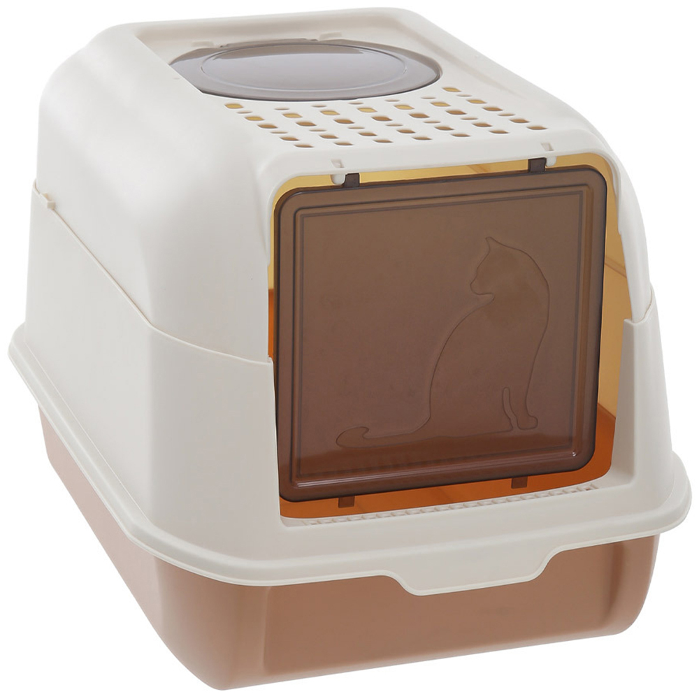 H&O Direct Orange Large Hooded Cat Litter Box with Scoop Image 1