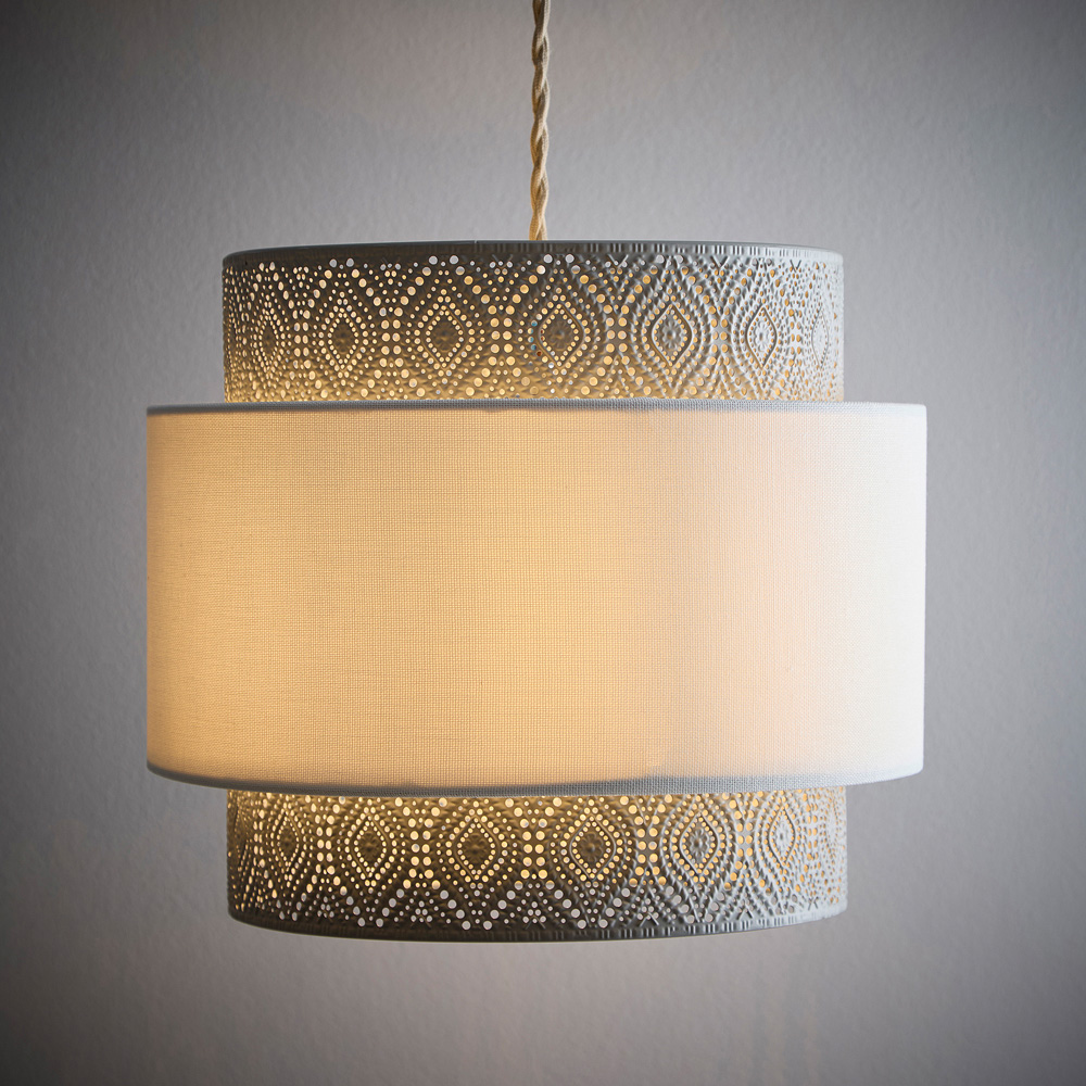 Kliving Simone 3 Tier Linen Satin Nickel Pendant Light Image 2