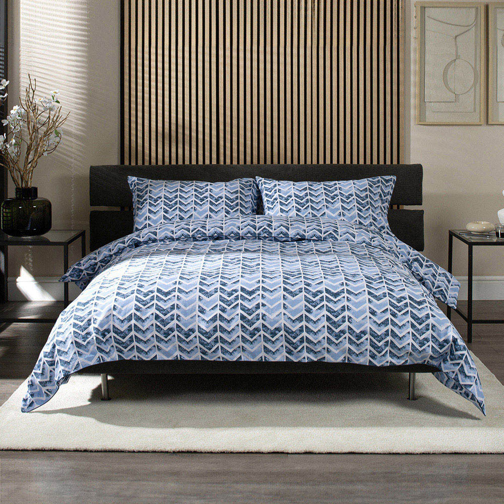 The Lyndon Company Chevron Super King Size Blue Duvet Set Image 1