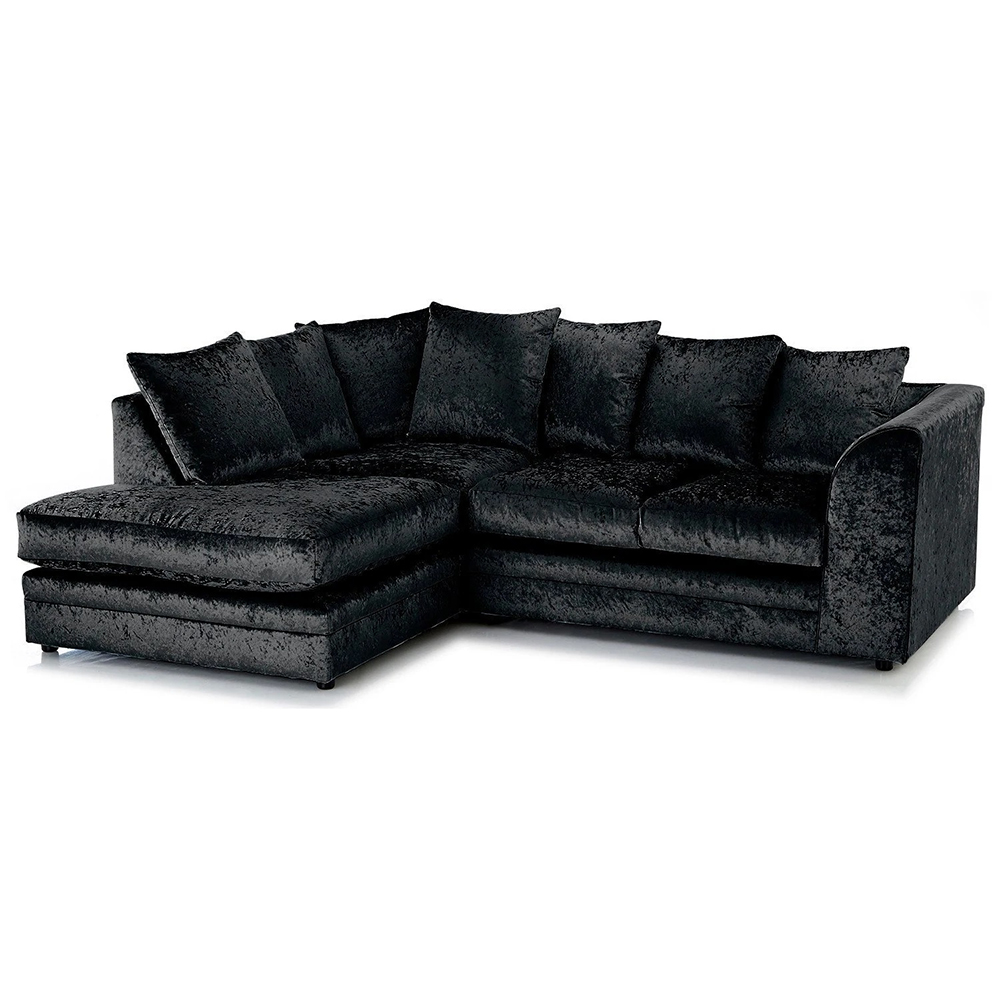 Portland Canolo Luxury 4 Seater Black Crush Velvet Corner Chaise Sofa Image 2