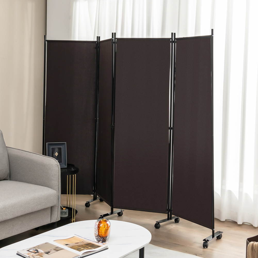 Costway 4 Panel Brown Folding Room Divider with Wheels Image 3