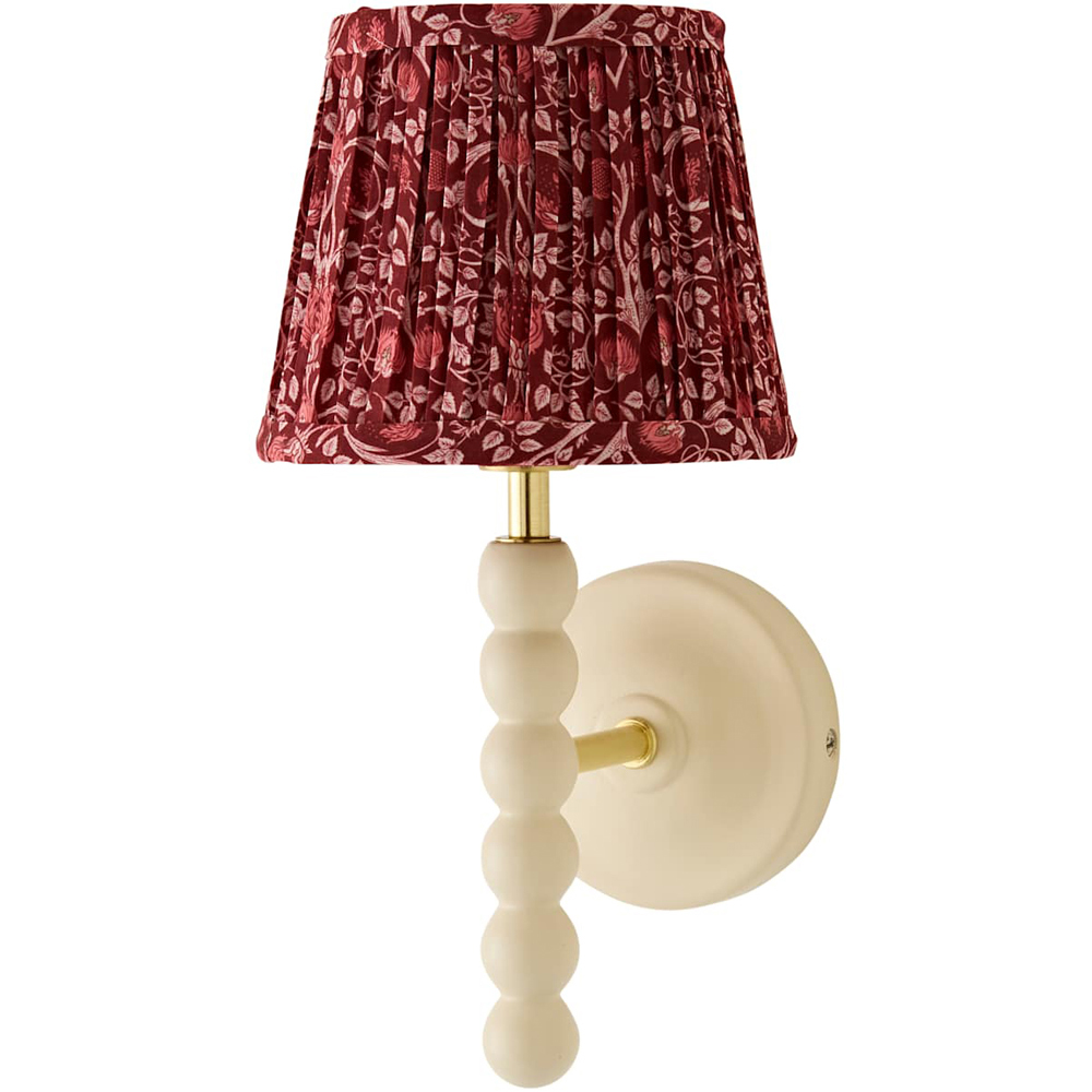 ValueLights Bobble Burgundy Floral Pleat Shade Cream Wood Wall Light with Bulb 2 Pack Image 1