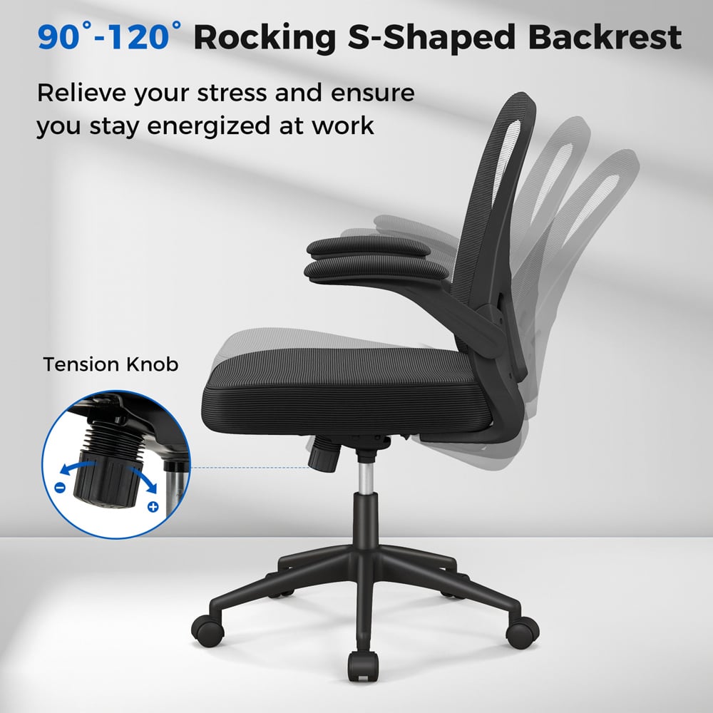 Costway Black Ergonomic Swivel Office Chair with Flip Up Armrests Image 7