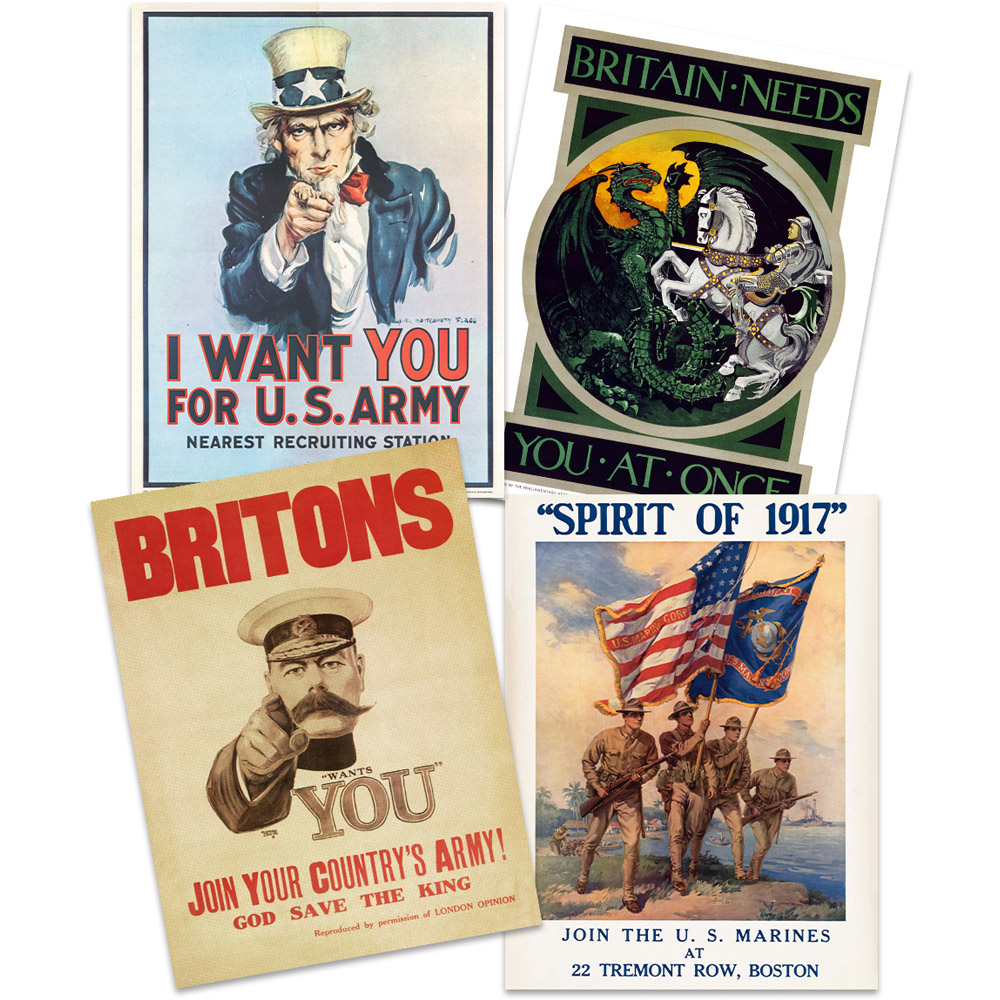 Artery8 World War 1 US UK Allies Military Recruitment Wall Art Print 30 x 41cm 8 Pack Image 3