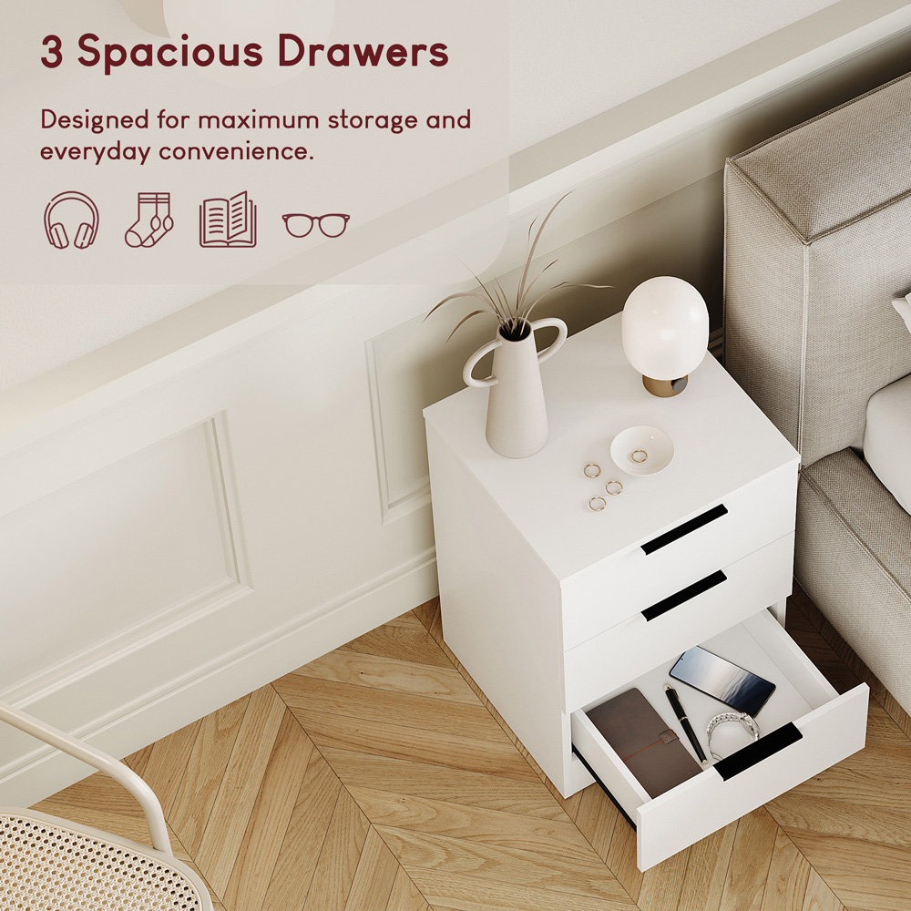 VIDA DESIGNS Terga 3 Drawer White Bedside Cabinet Image 6