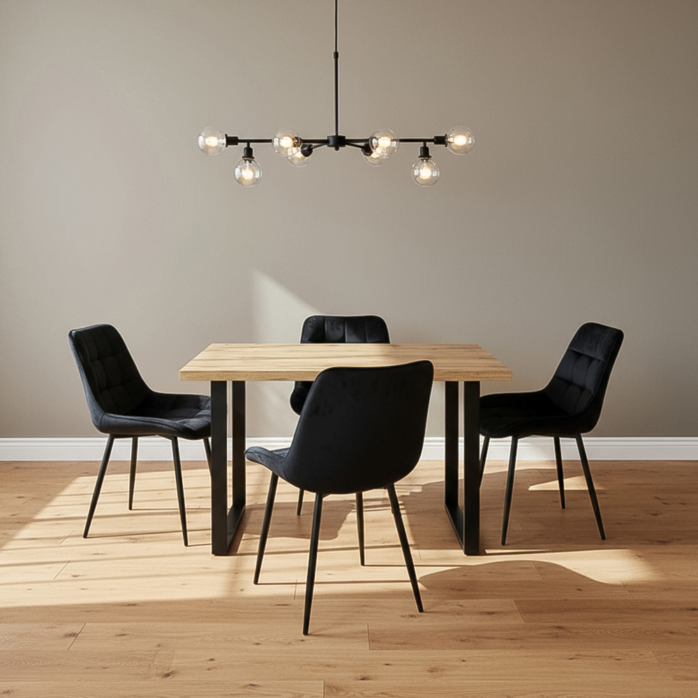 Indoor Living Colorado 4 Seater Oak and Black Erica Velvet Dining Table Set Image 8