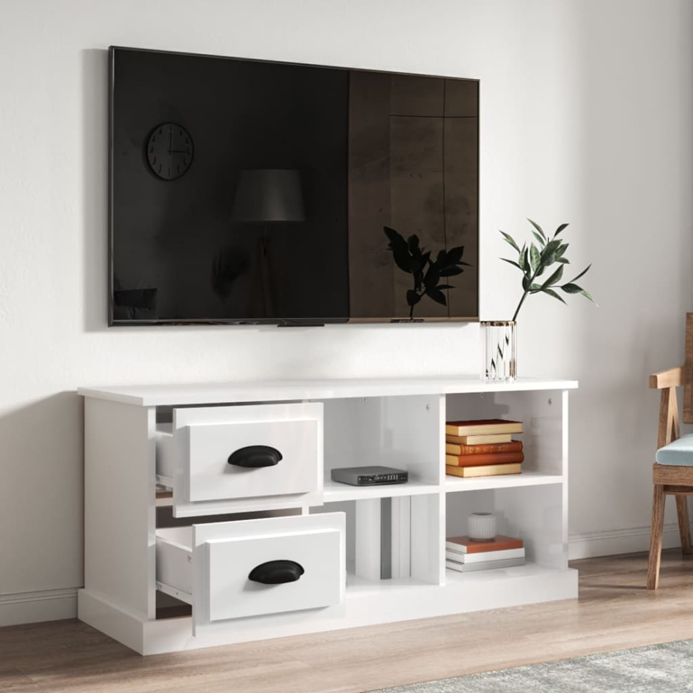 vidaXL 2 Drawer 4 Shelf High Gloss White TV Cabinet Image 8