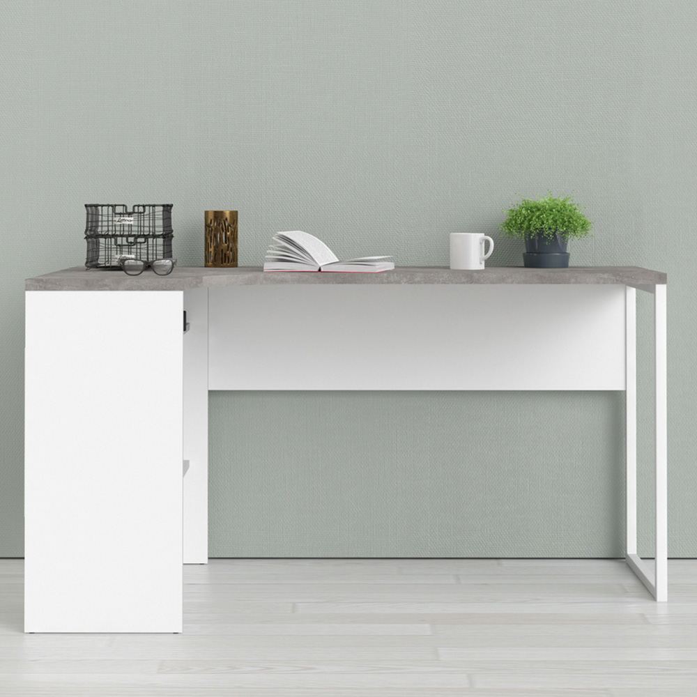 Florence Function Plus 2 Drawer Corner Desk White and Grey Image 1