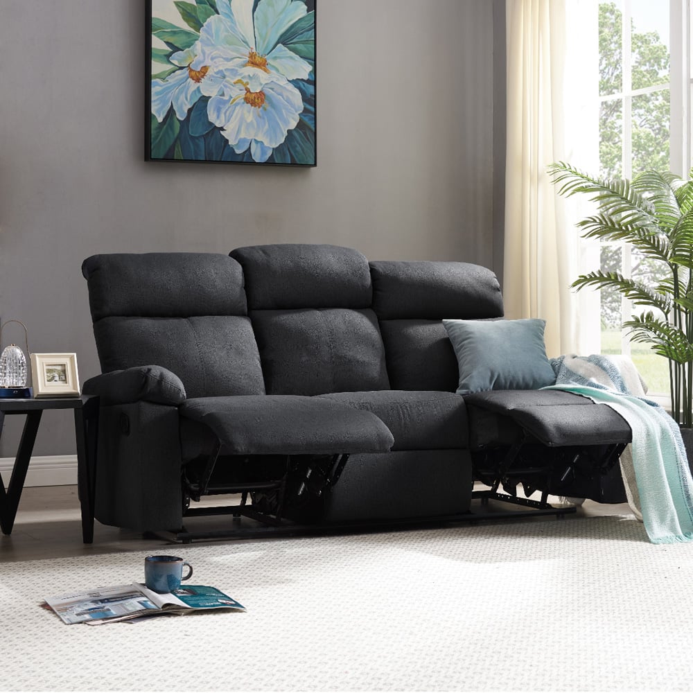 Home Detail Brody 3 Seater Dark Grey Manual Recliner Sofa Image 8