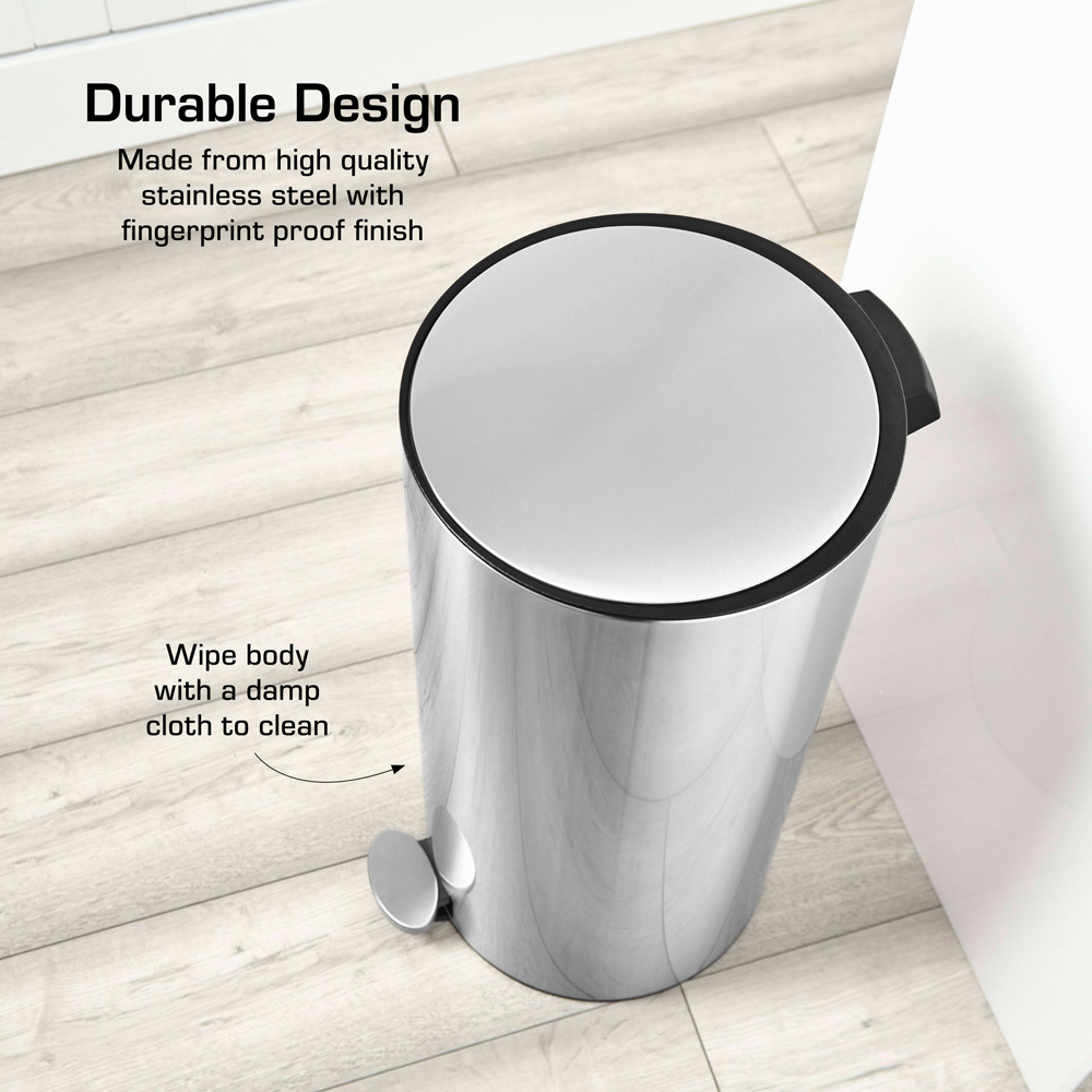 Swan Stainless Steel Round Pedal Bin 30L Image 4