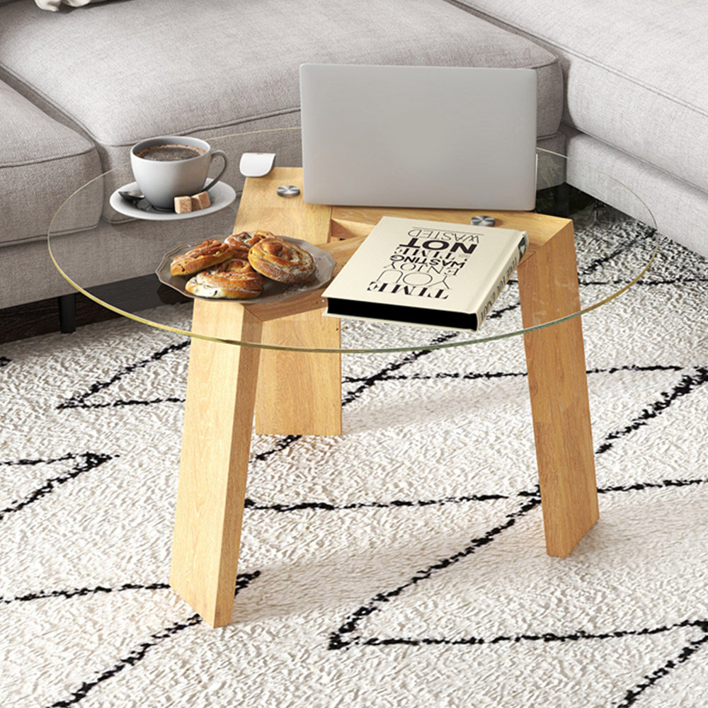 Costway Transparent Wooden Round Coffee Table Image 1