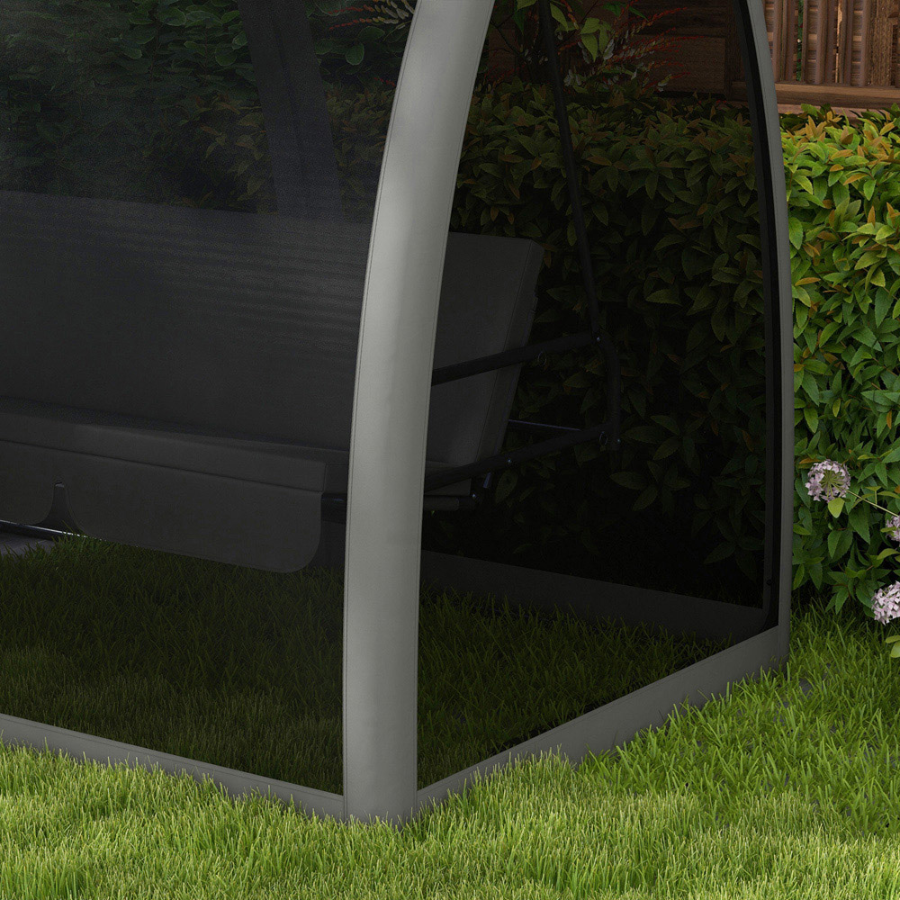 Outsunny 3 Seater Grey Garden Swing Chair with Mesh Canopy Image 3