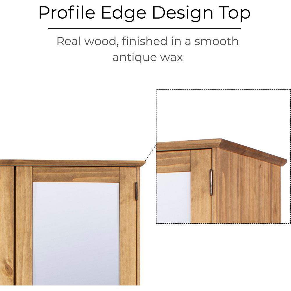 Core Products Cotswold 2 Door Single Drawer Pine Wood and MDF Mirror Wardrobe Image 8