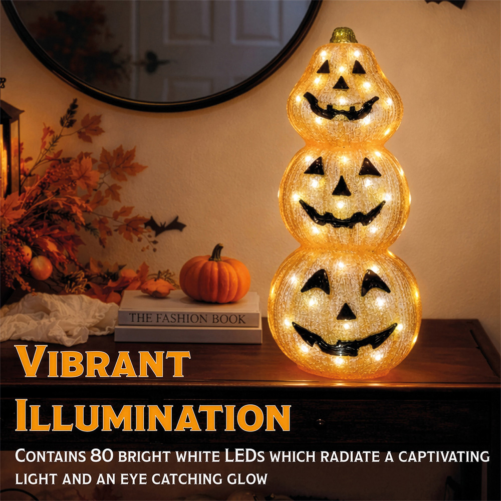 FXLab 80 Bright White LED Acrylic Pumpkin Halloween Decoration 25 x 20 x 60cm Image 5