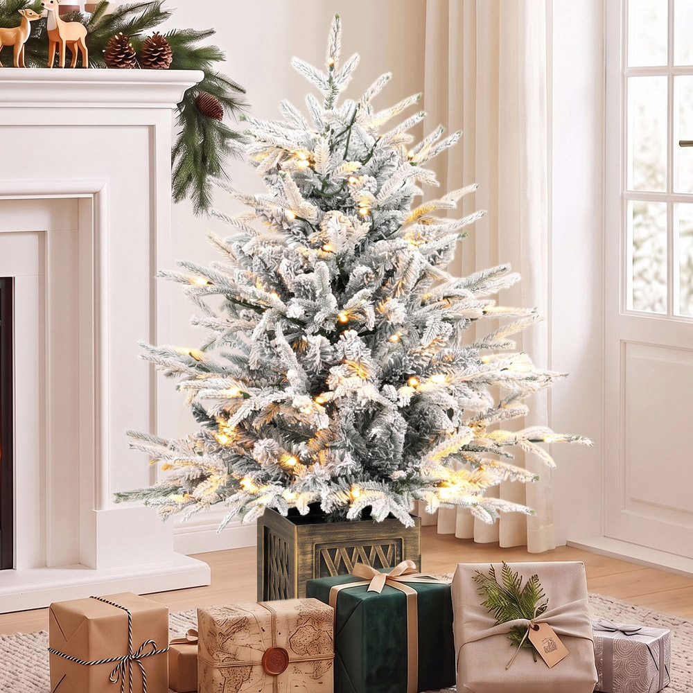HOMCOM 70 Warm White LED Pre-Lit Green and White Artificial Table Christmas Tree with Stand 3ft Image 8