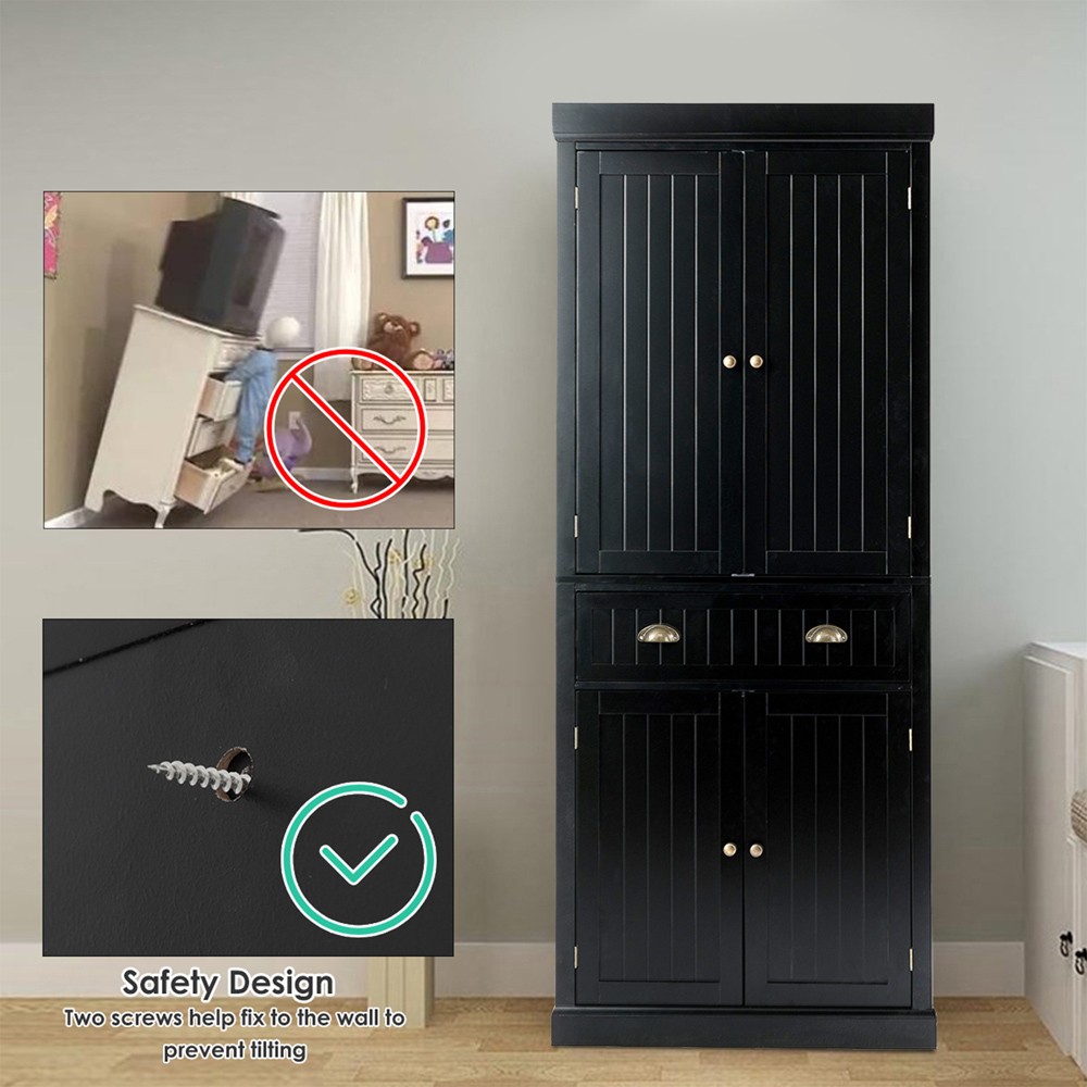 Costway 4 Door Single Drawer Black Kitchen Cupboard Image 5