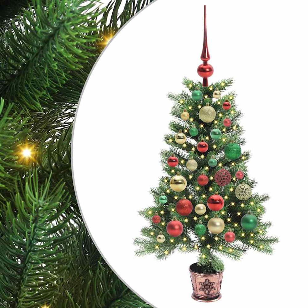vidaXL Pre-Lit Multicolour Baubles Green Artificial Christmas Tree 3ft Image 2