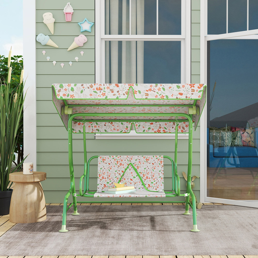 AIYAPLAY 2 Seater Kids Green Garden Swing Chair with Adjustable Canopy Image 3