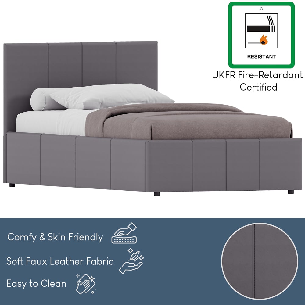 Vida Designs Lisbon Single Grey Ottoman Faux Leather Bed Frame Image 7