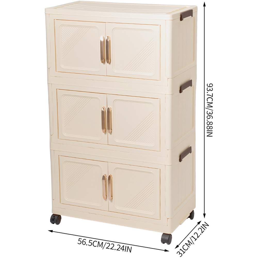 Living and Home 6 Door Cream Foldable Rolling Storage Cabinet Image 8