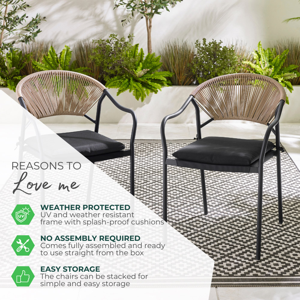 Furniturebox Sora Set of 2 Cream Rattan Outdoor Dining Chair Set with Cushion Image 6