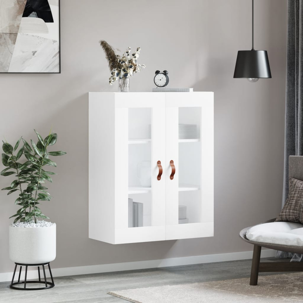 vidaXL 2 Glass Door White Wall Mounted Storage Cabinet Image 9