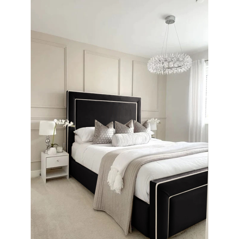 Eleganza Home Arring Super King Size Black Plush Velvet Bed Frame with Headboard and Footboard Image 2