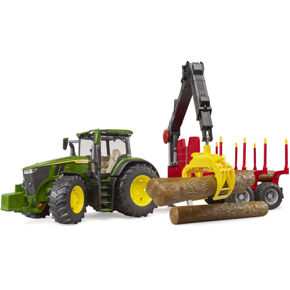 Bruder John Deere 7R 350 Tractor with Forestry Trailer and 4 Trunks Image 3