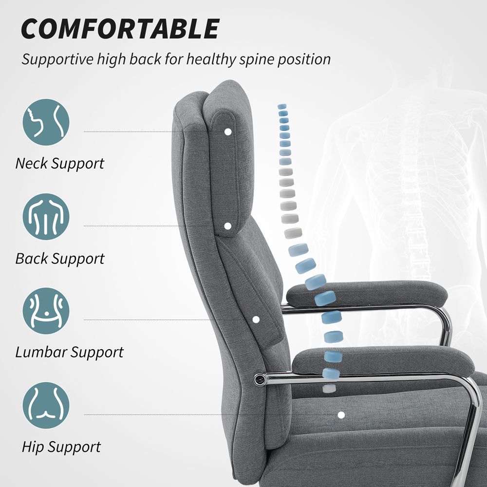 HOMCOM Charcoal Grey Linen Fabric Tilting Chair Image 4