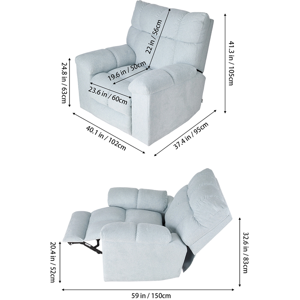 Living and Home Blue Chenille 270 Swivel Electric Recliner Chair with USB Charging Image 9