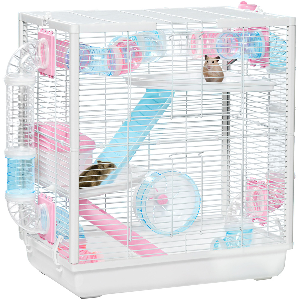 PawHut White Hamster Cage with Tunnel Image 1