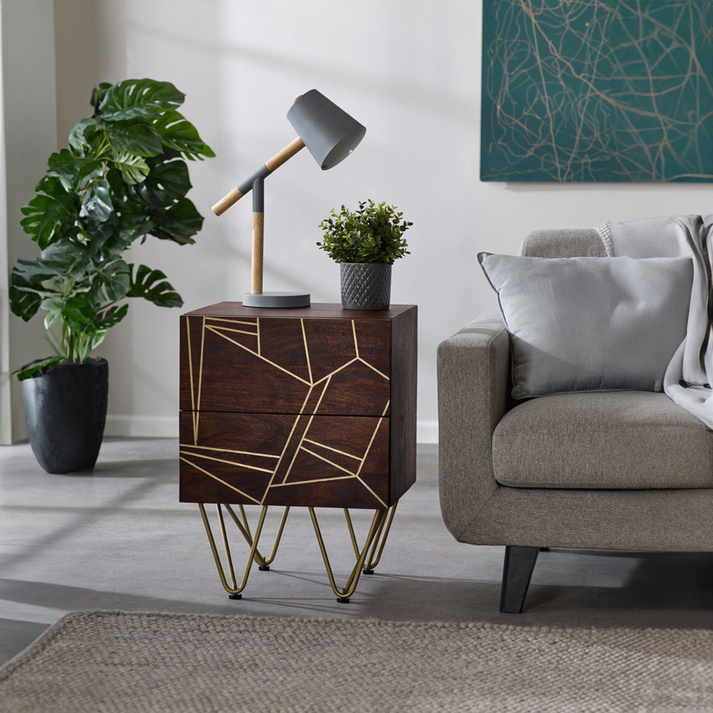 Brooklyn Ozella 2 Drawer Dark Gold Side Table Image 5