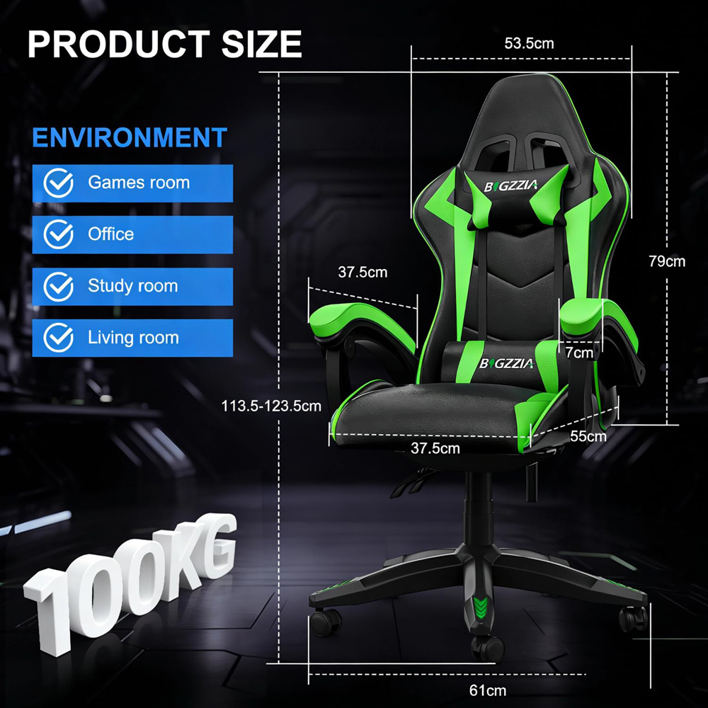 Rattrix Green Ergonomic High Back Gaming Chair with Bluetooth 5.3 Stereo Speakers Image 6
