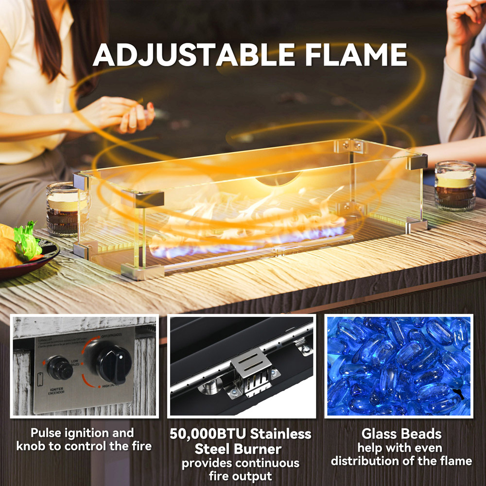 Outsunny Dark Grey 50000 BTU Gas Fire Pit Table with Cover Image 5