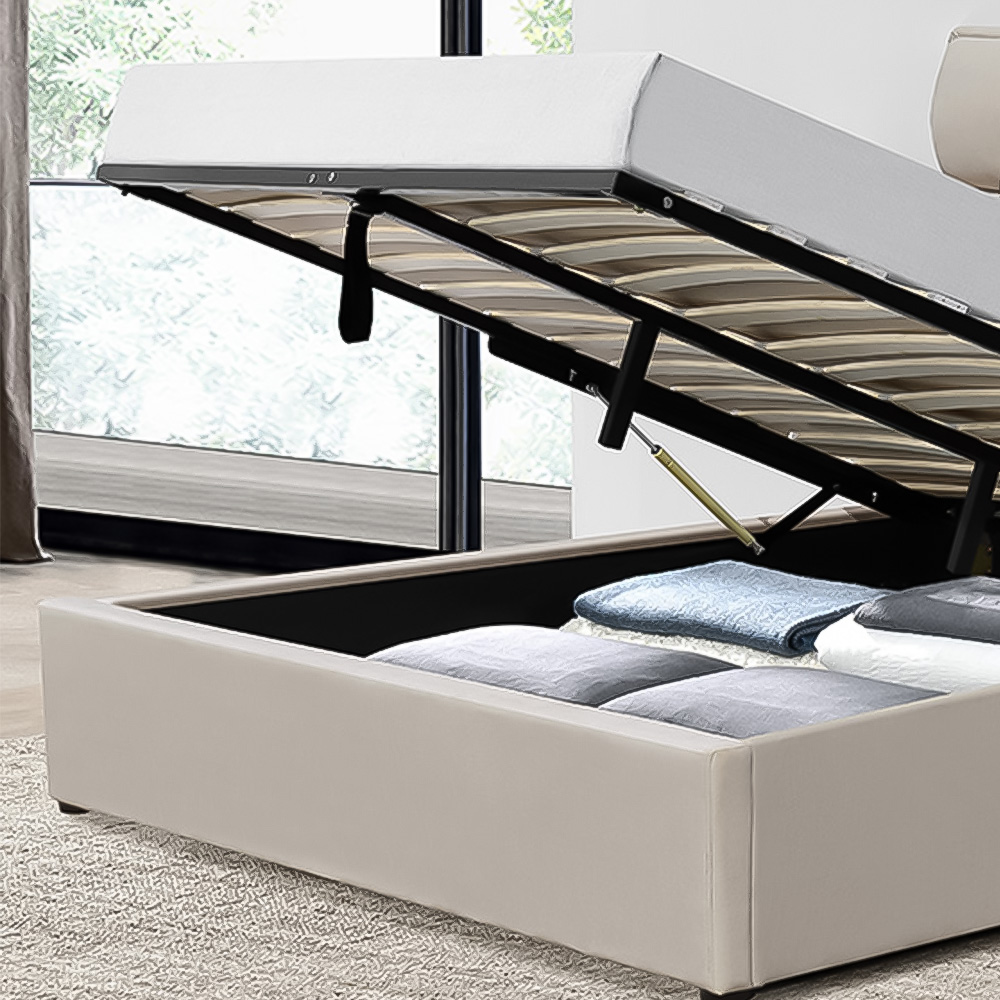Brooklyn King Size Cream Velvet Weaved Headboard Storage Ottoman Bed Image 3