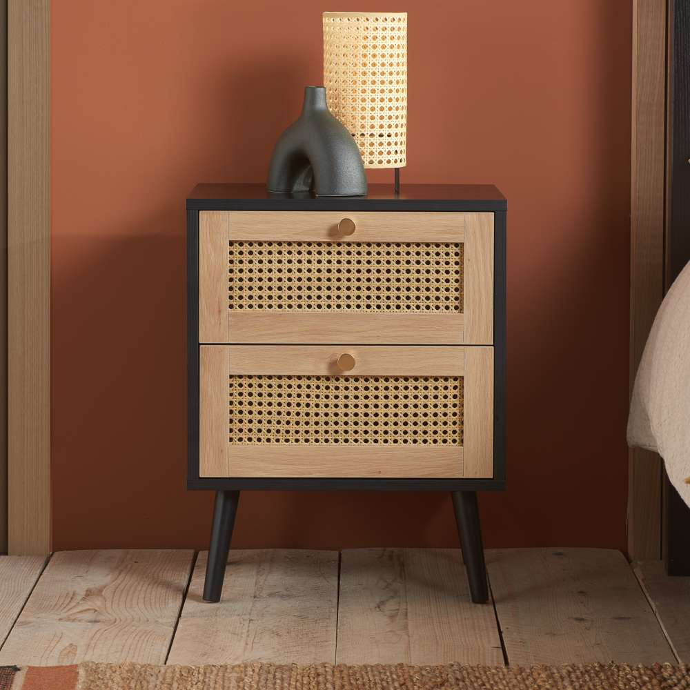 Birlea Croxley Black 2 Drawer Rattan Bedside Table Set of 2 Image 8