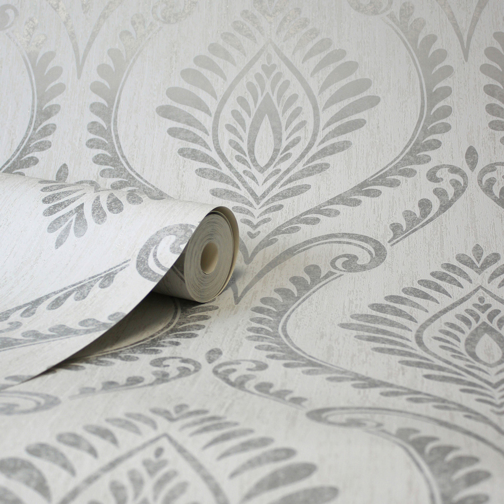 Fine Decor Estelle Damask Grey Wallpaper Image 2