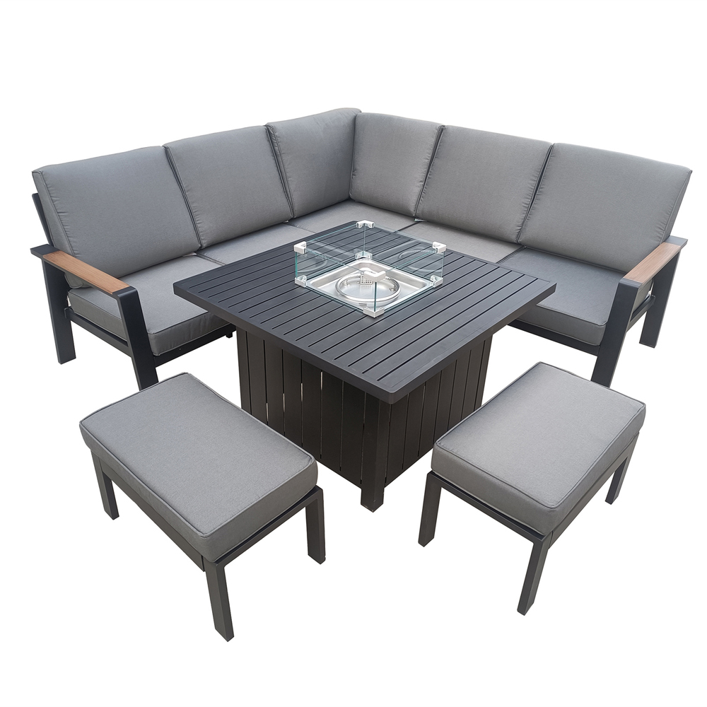 Furniture One 7 Seater Rattan Garden Corner Lounge Set with Fire Pit Image 2